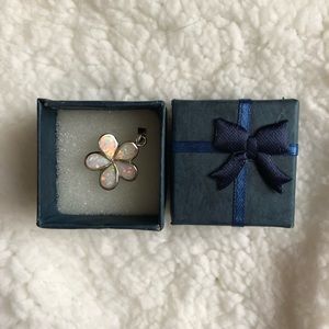 Sterling Silver Lab White Opal Flower Pendant